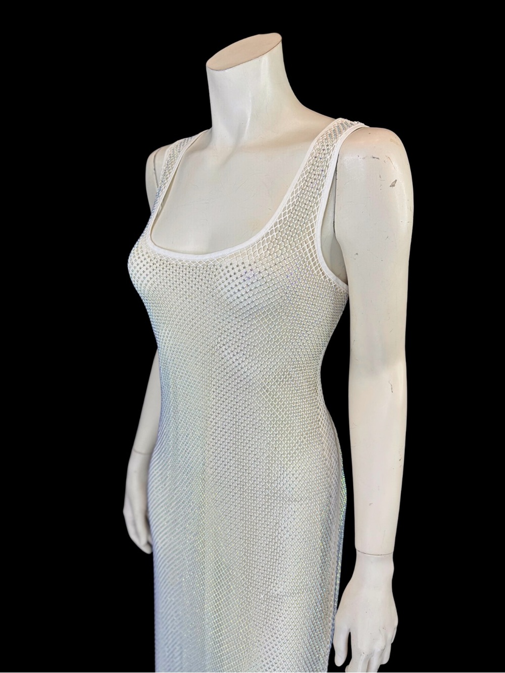 Y2K White Rhinestone Mesh Net Sheer Dress | Fairycore Rave | M - Picture 11 of 16